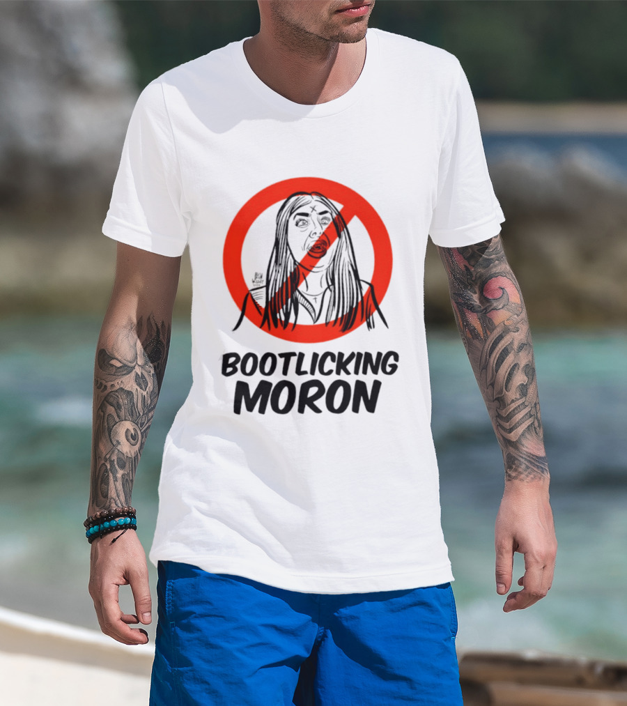 Bootlicking Moron Satire Political Red Circle Cross Line T-Shirt