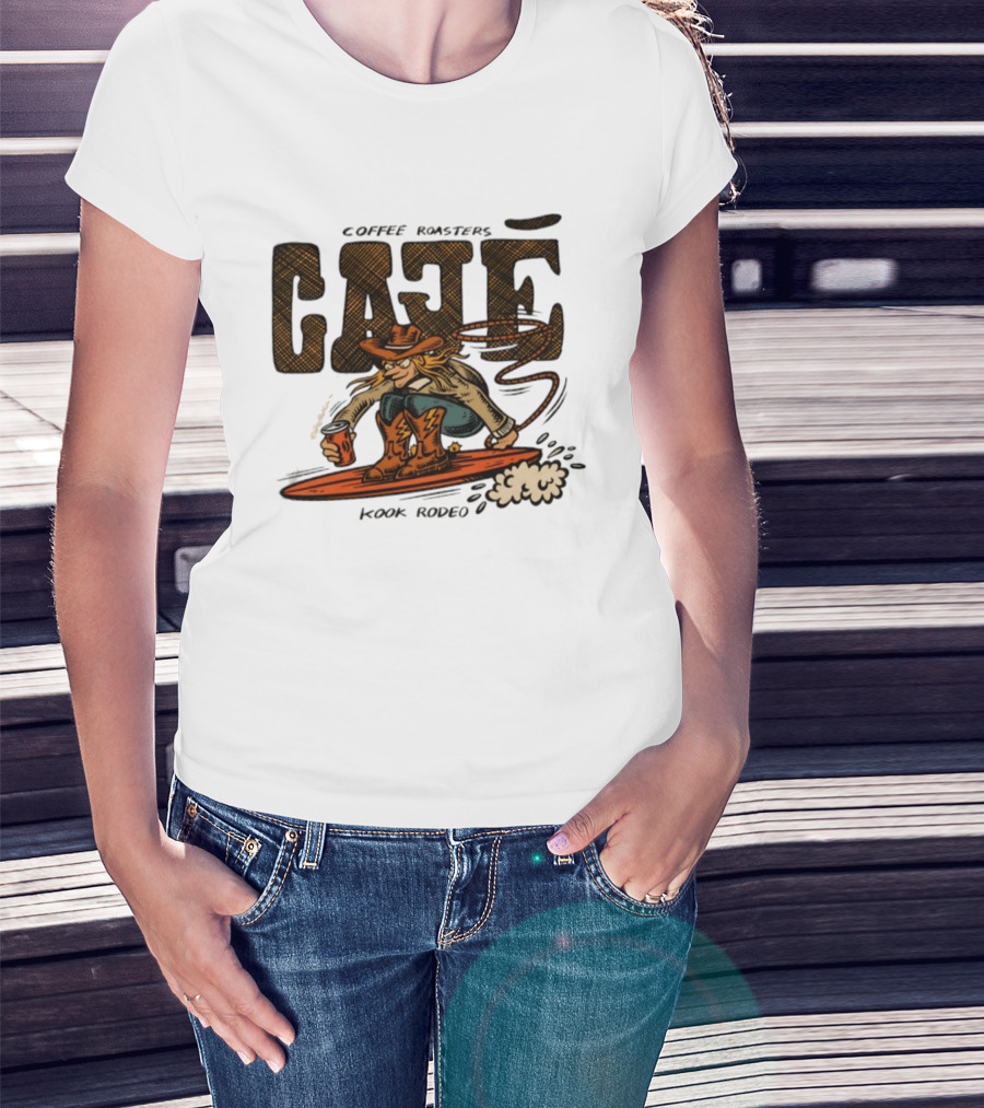 Cowboy Cafe Coffee Roaster Kook Rodeo Surfing Cowboy T-Shirt