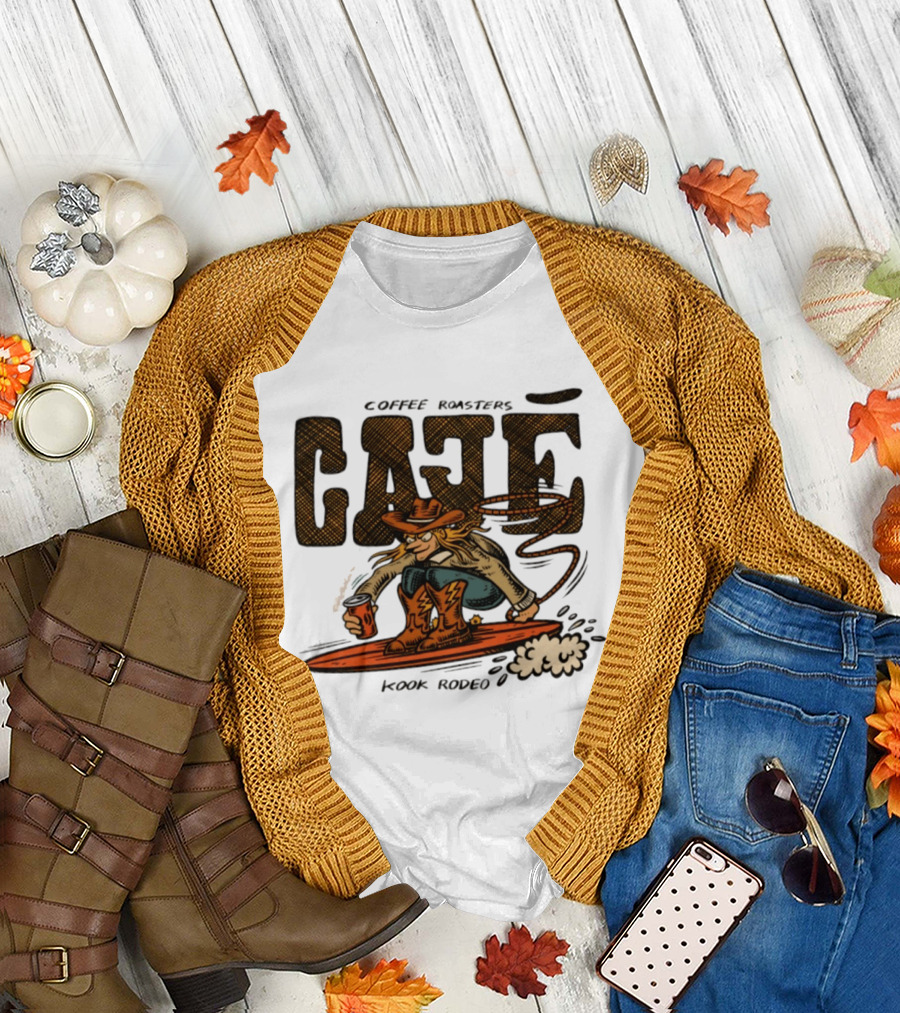 Cowboy Cafe Coffee Roaster Kook Rodeo Surfing Cowboy T-Shirt