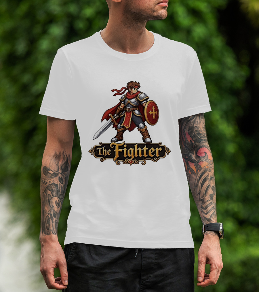 The Fighter Fantasy RPG Pixel Knight Sword And Shield Hero T-Shirt