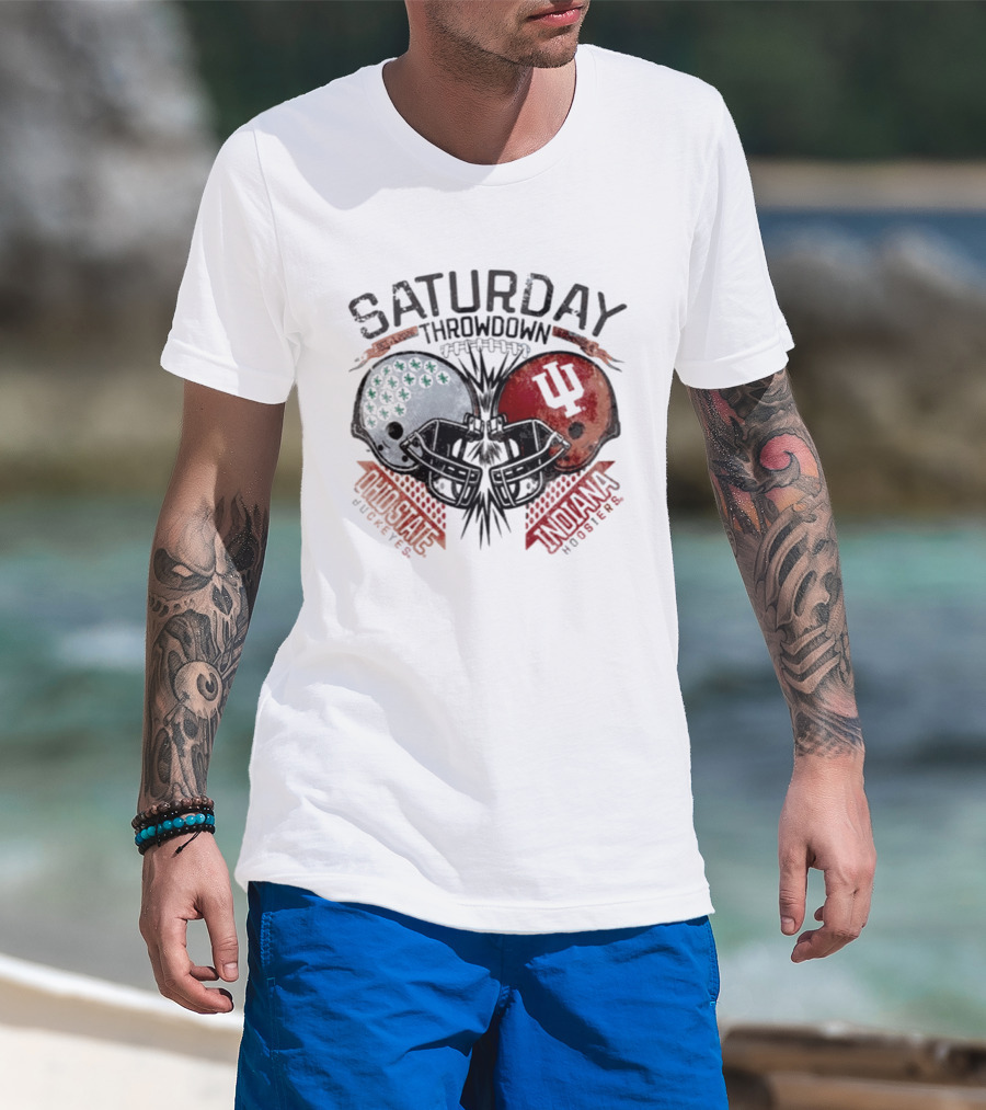 Indiana Hoosiers Ohio State Buckeyes Saturday Throwdown Football 2026 Helmets T-Shirt