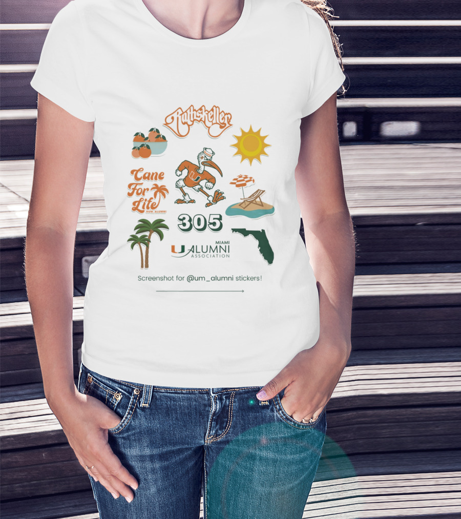 Miami Alumni Association Cane For Life 305 Florida Sun Beach Palms T-Shirt