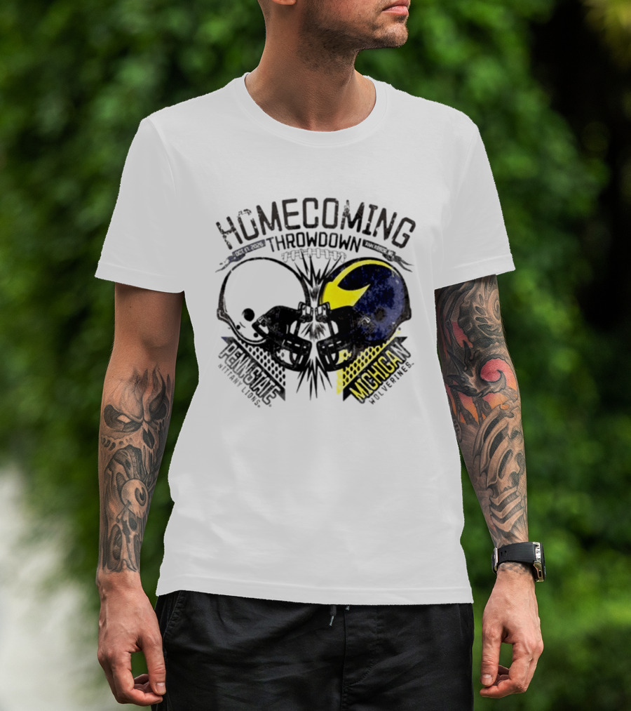 Homecoming Throwdown Michigan Wolverines Vs Penn State Nittany Lions Football Oct 17 2026 Helmet Showdown T-Shirt