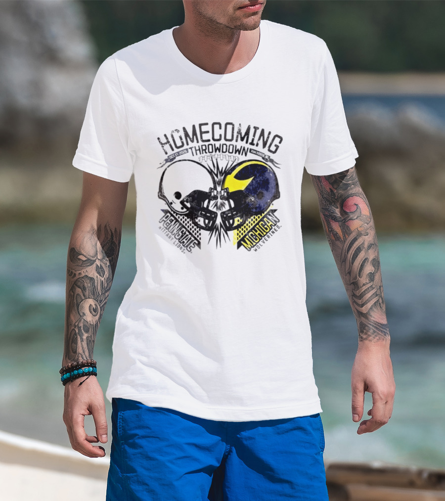 Homecoming Throwdown Michigan Wolverines Vs Penn State Nittany Lions Football Oct 17 2026 Helmet Showdown T-Shirt
