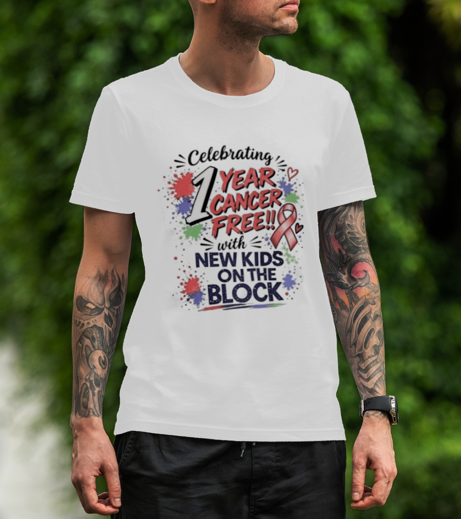 Celebrating 1 Year Cancer Free With New Kids On The Block Ribbon T-Shirt