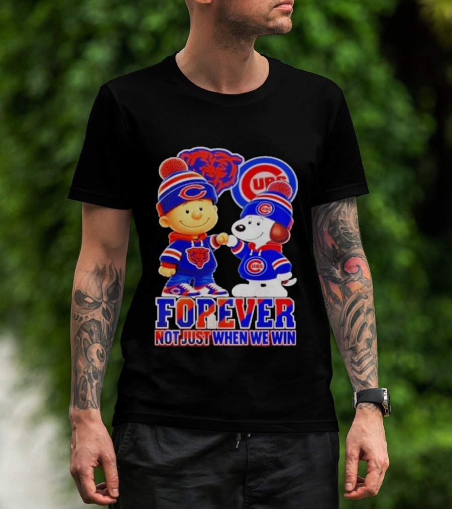 Charlie Brown Snoopy Fist Bump Chicago Bears Cubs Forever Not Just When We Win Football T-Shirt