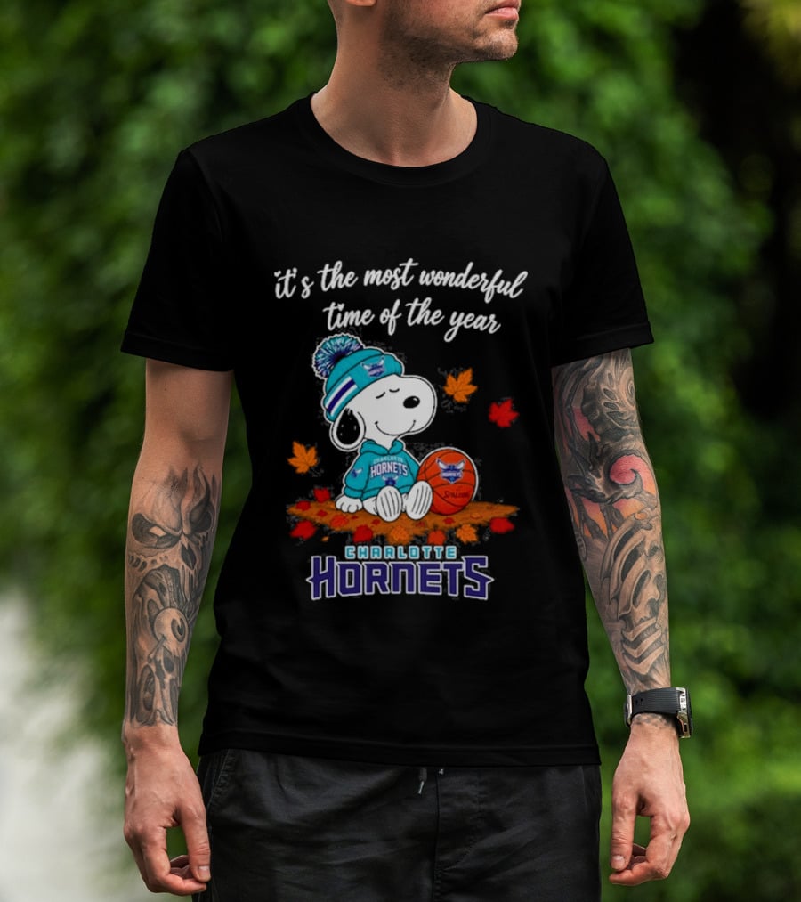 Charlotte Hornets Snoopy Autumn Football Most Wonderful Time Of The Year T-Shirt