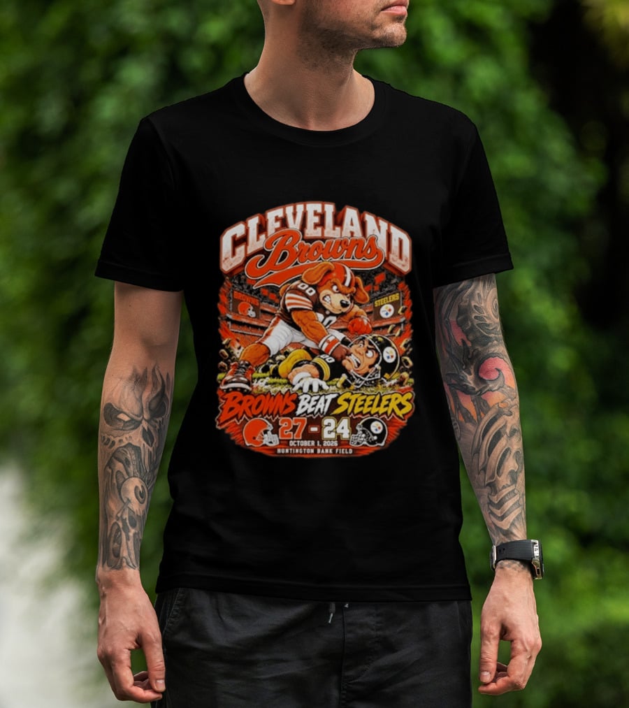 Cleveland Browns Beat Steelers 27 24 October 1 2026 Huntington Bank Field T-Shirt