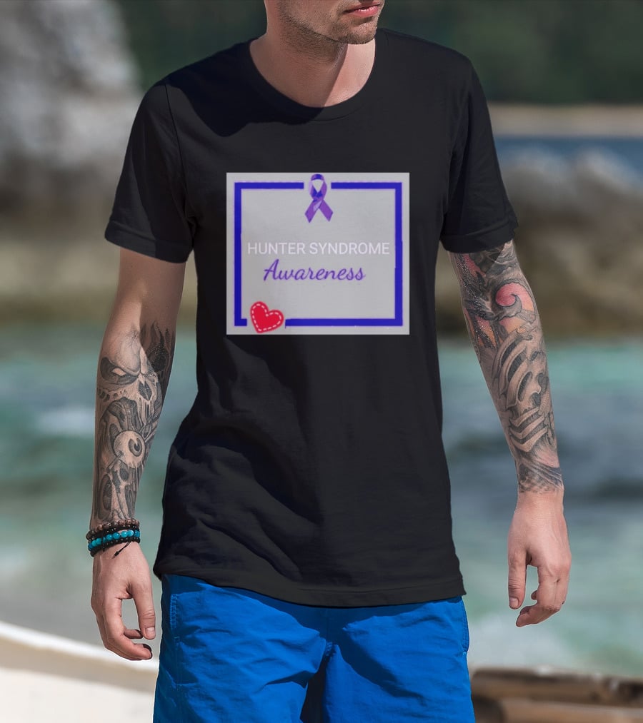 Hunter Syndrome Awareness Purple Ribbon And Heart Symbolization T-Shirt