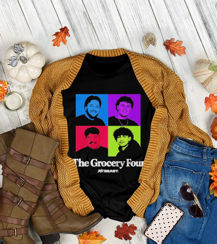 MrBeast Grocery Four Pop Art Style Colorful Portraits T-Shirt