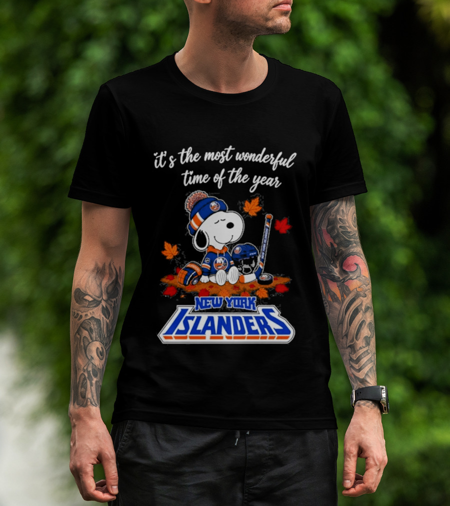 New York Islanders Snoopy Hockey Fall Autumn Most Wonderful Time Of The Year T-Shirt