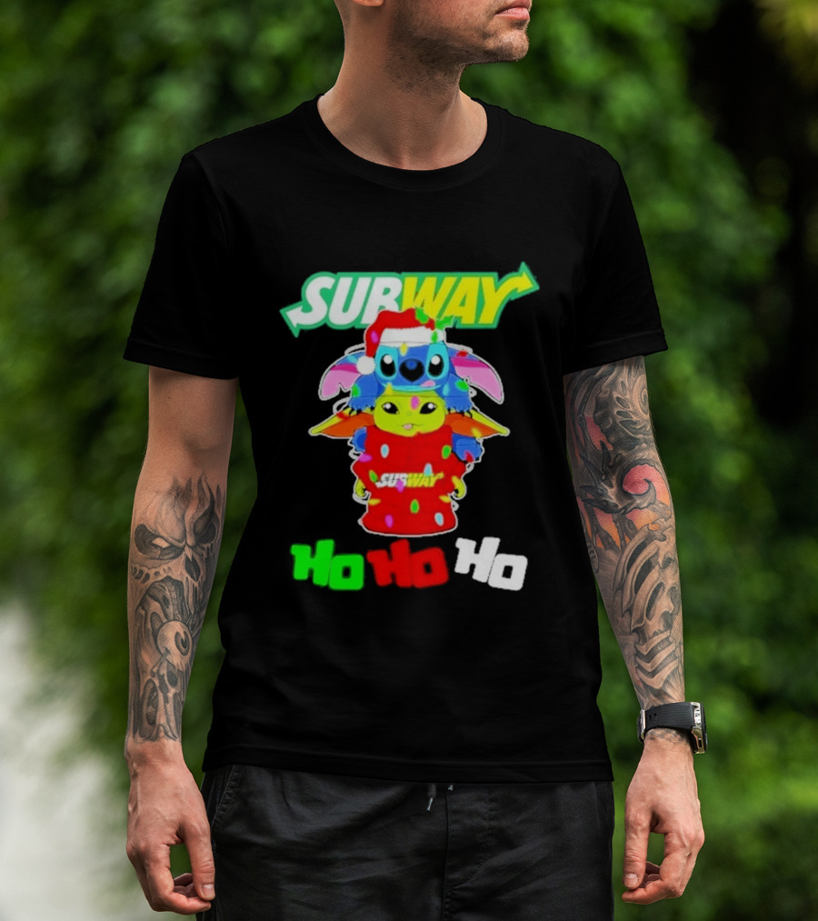 Subway Baby Yoda Stitch Christmas 2026 Ho Ho Ho T-Shirt