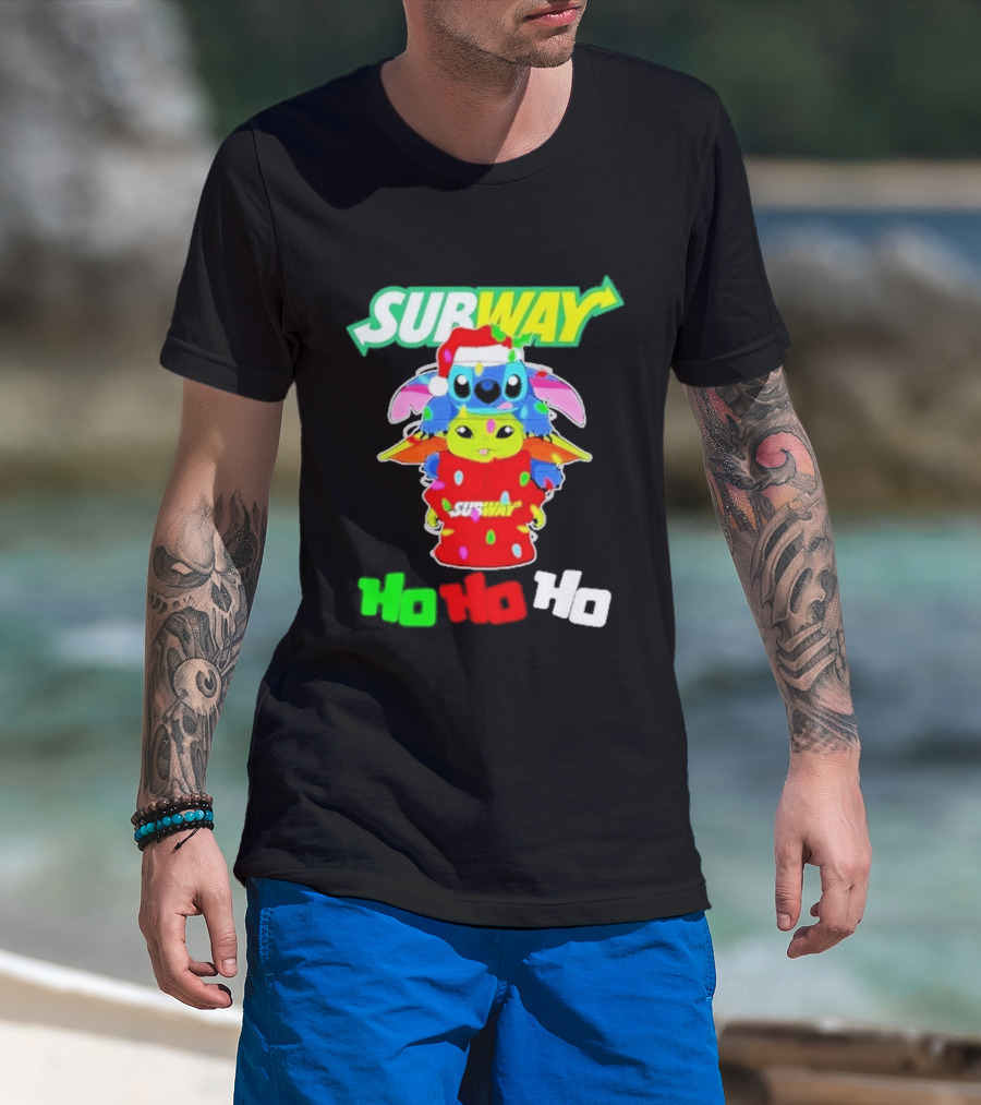 Subway Baby Yoda Stitch Christmas 2026 Ho Ho Ho T-Shirt