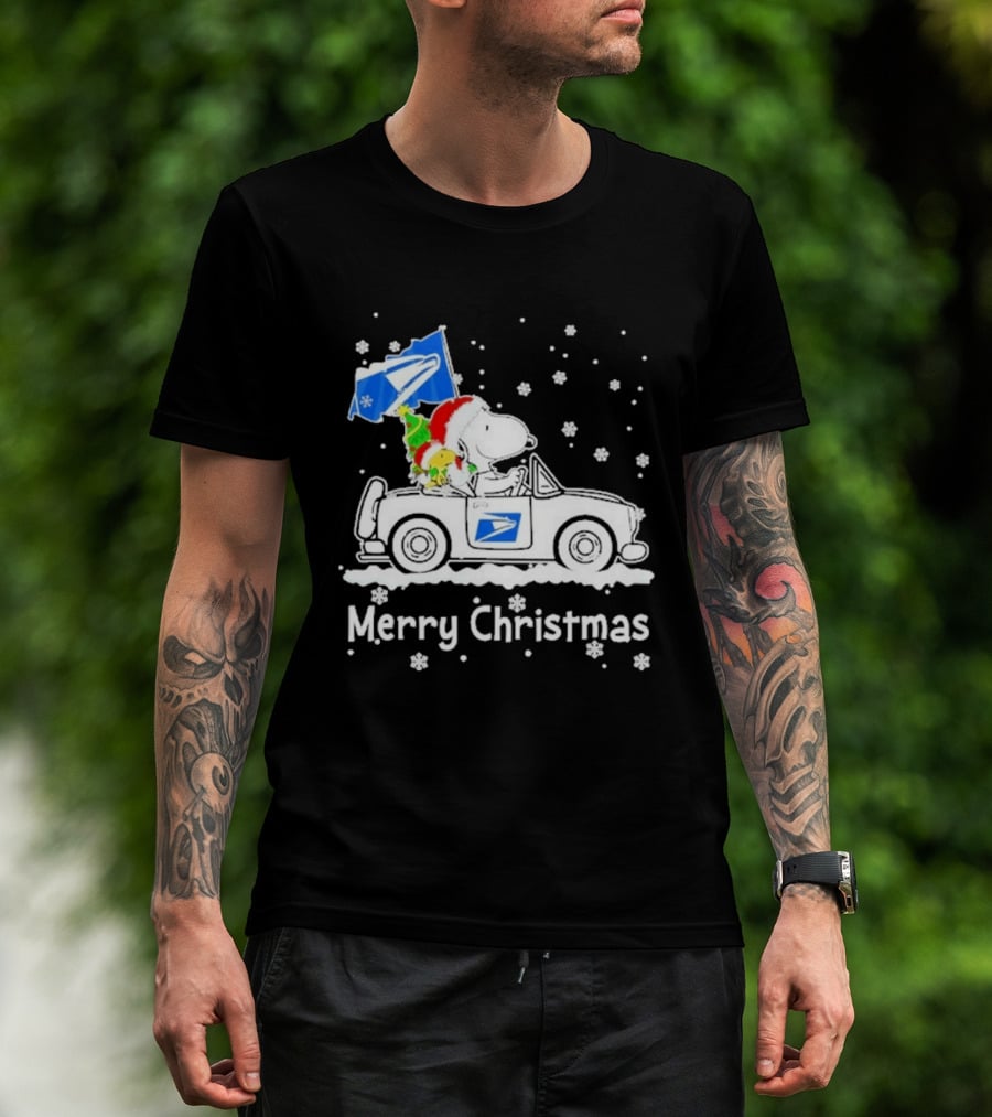 United States Postal Service Snoopy Woodstock Car Merry Christmas 2026 T-Shirt