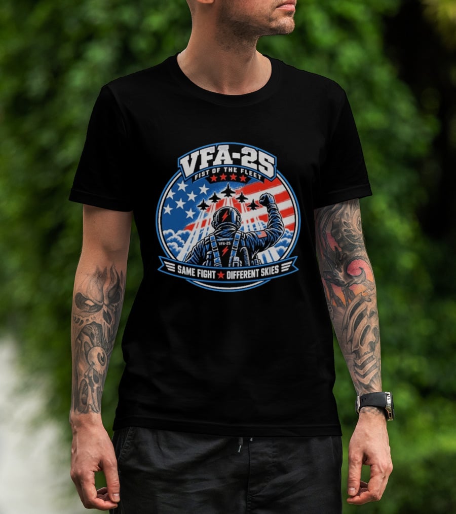 VFA 25 Fist Of The Fleet Fighter Pilot American Flag Same Fight Different Skies T-Shirt