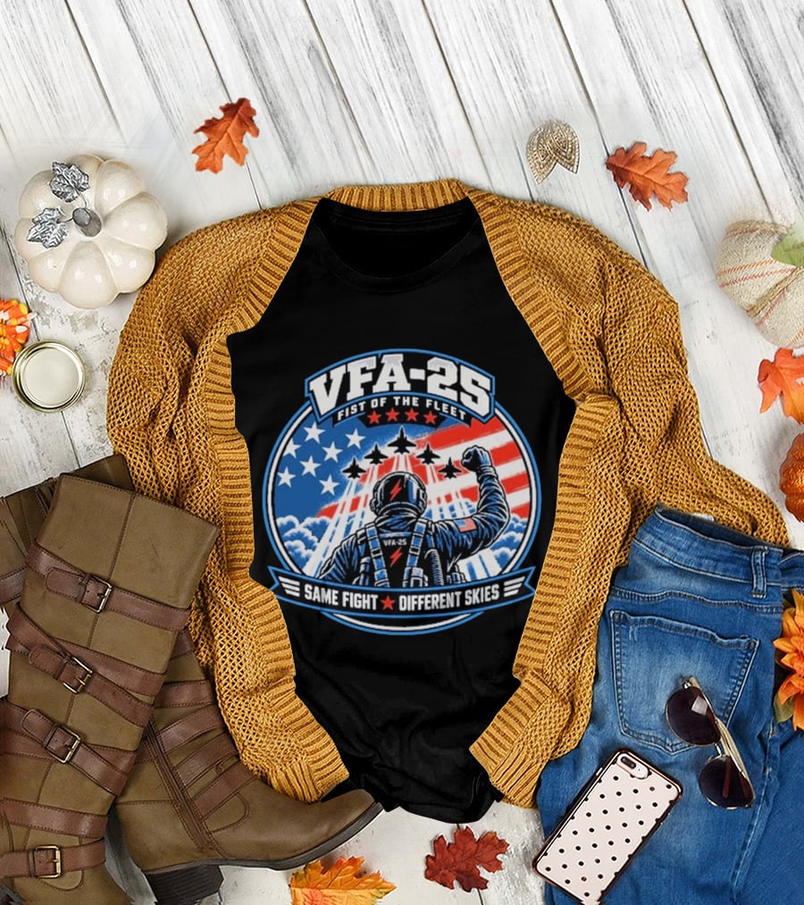 VFA 25 Fist Of The Fleet Fighter Pilot American Flag Same Fight Different Skies T-Shirt