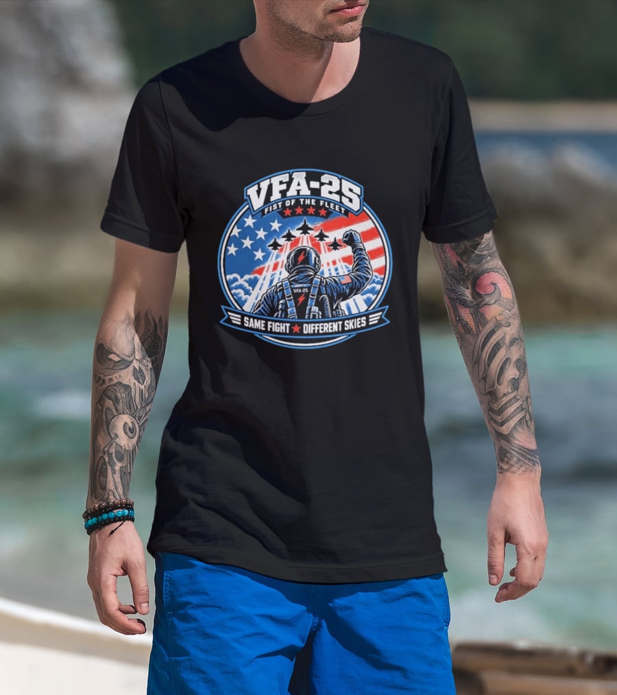 VFA 25 Fist Of The Fleet Fighter Pilot American Flag Same Fight Different Skies T-Shirt