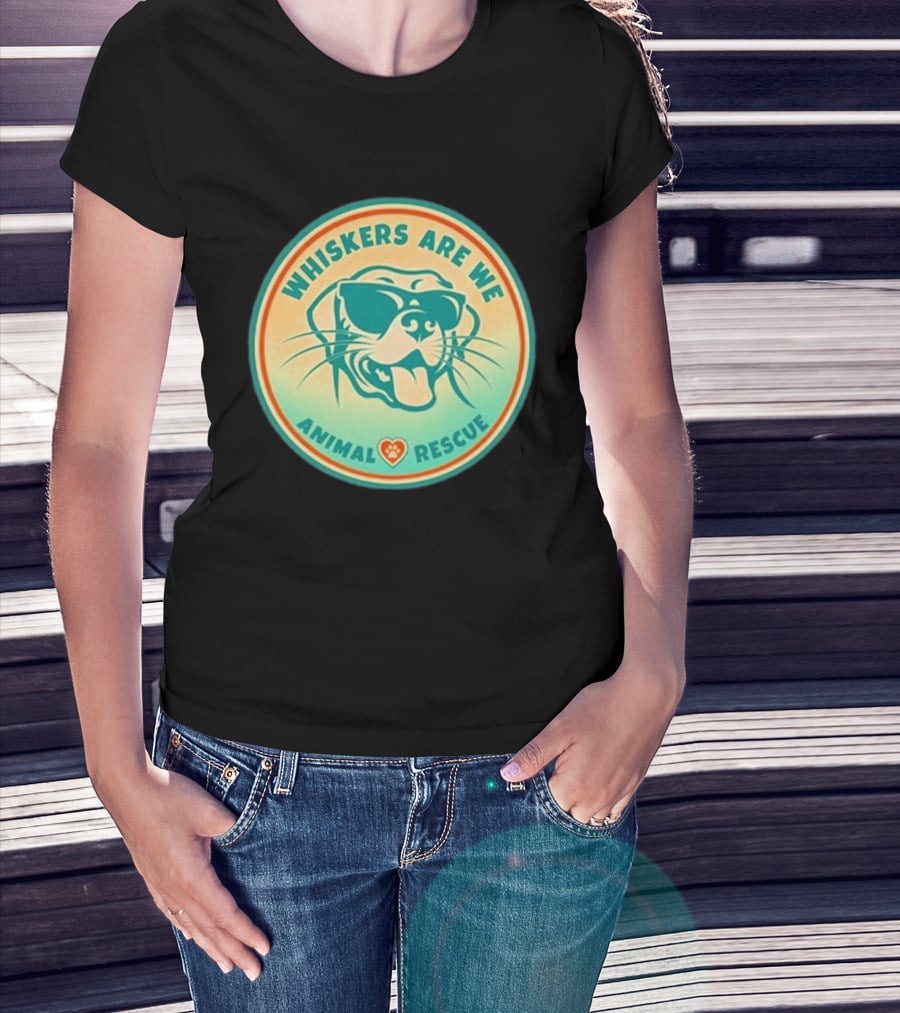 Whiskers Are We Animal Rescue Sunglasses Dog Paw Heart T-Shirt