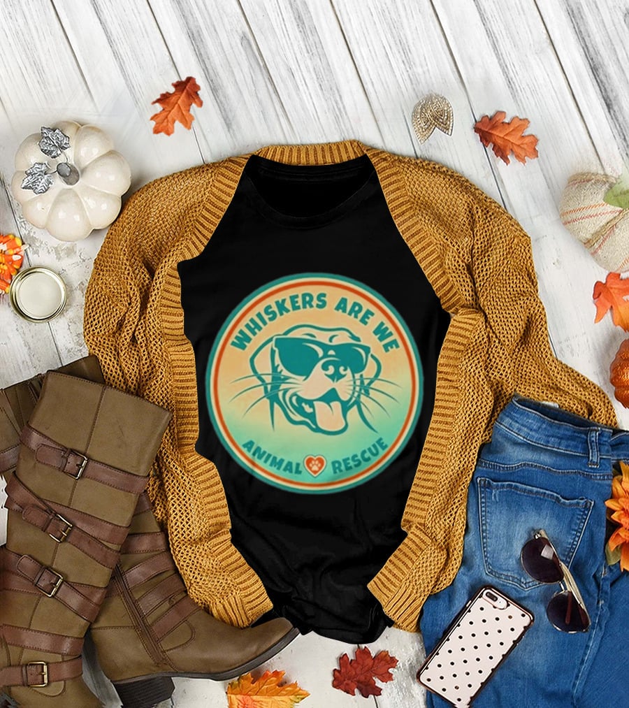 Whiskers Are We Animal Rescue Sunglasses Dog Paw Heart T-Shirt