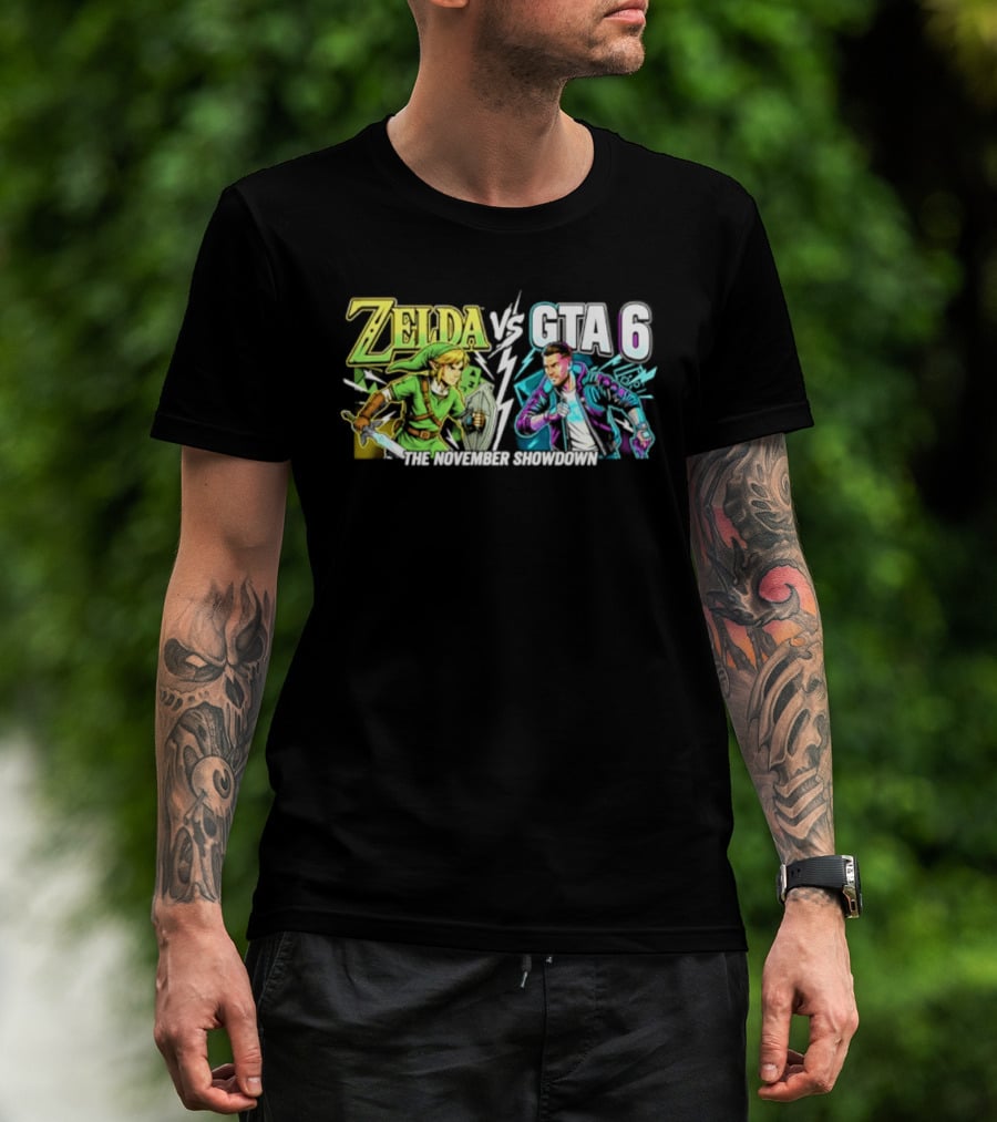 Zelda Vs GTA 6 The November Showdown Gaming Epic Clash T-Shirt