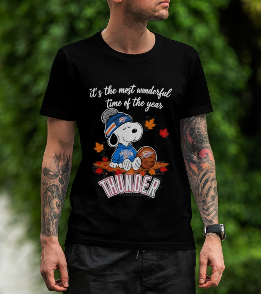 Oklahoma City Thunder Snoopy Most Wonderful Time Of The Year Autumn Football T-Shirt
