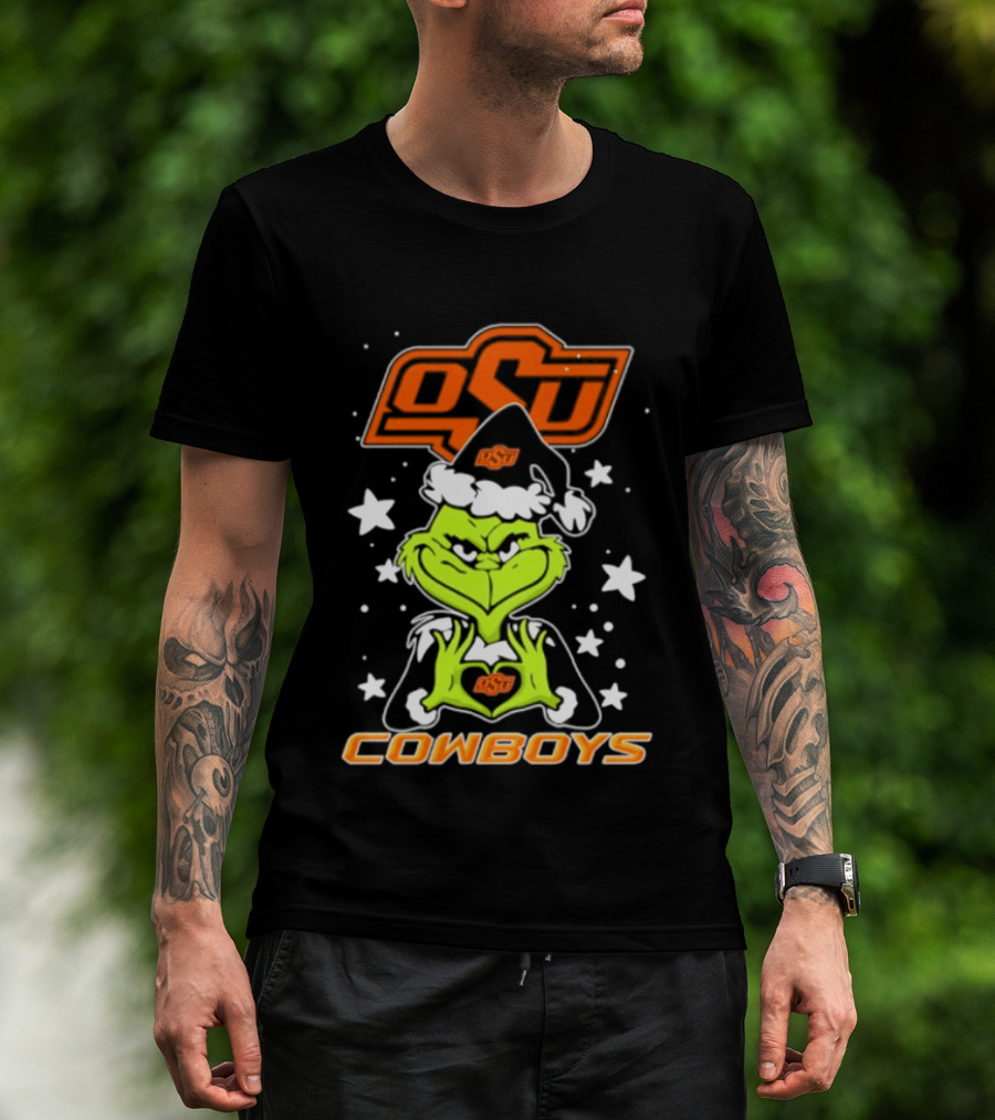Oklahoma State Cowboys Grinch Love Hands Christmas Football 2026 T-Shirt