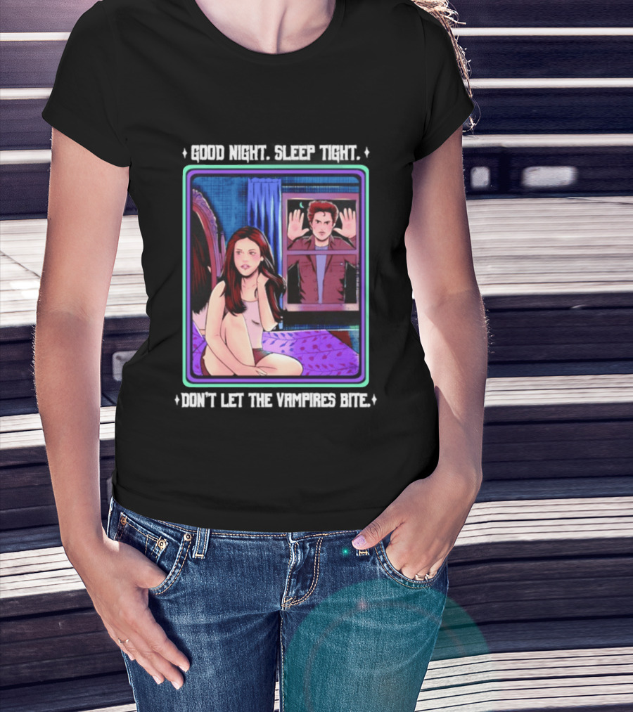 Good Night Sleep Tight Don't Let The Vampires Bite Twilight Bedroom Scene T-Shirt