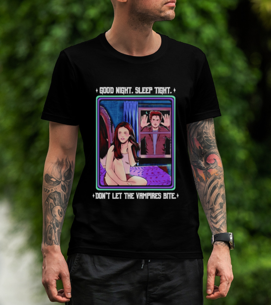 Good Night Sleep Tight Don't Let The Vampires Bite Twilight Bedroom Scene T-Shirt