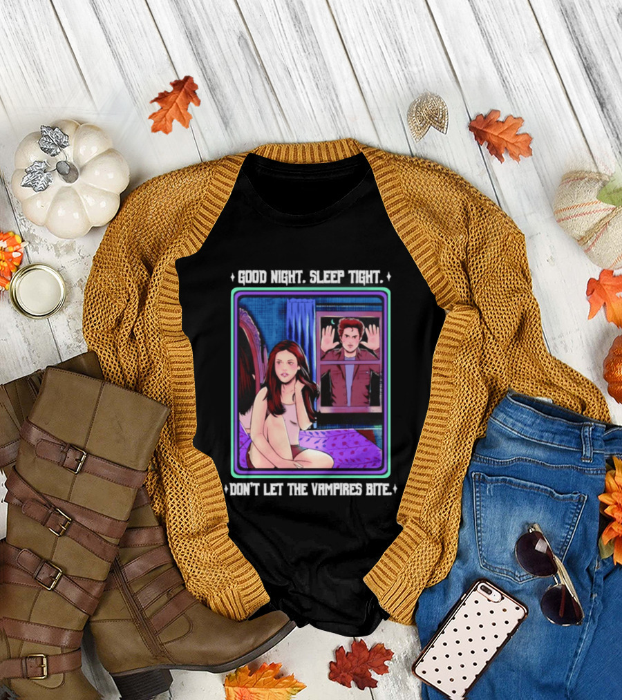 Good Night Sleep Tight Don't Let The Vampires Bite Twilight Bedroom Scene T-Shirt