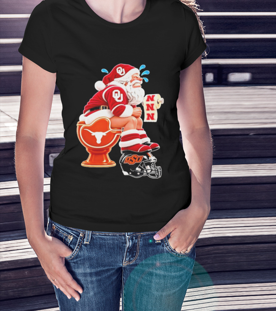OU Oklahoma Sooners Santa Claus Toilet Texas Longhorns OSU Cowboys Football Meme T-Shirt