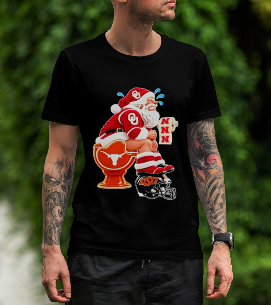 OU Oklahoma Sooners Santa Claus Toilet Texas Longhorns OSU Cowboys Football Meme T-Shirt