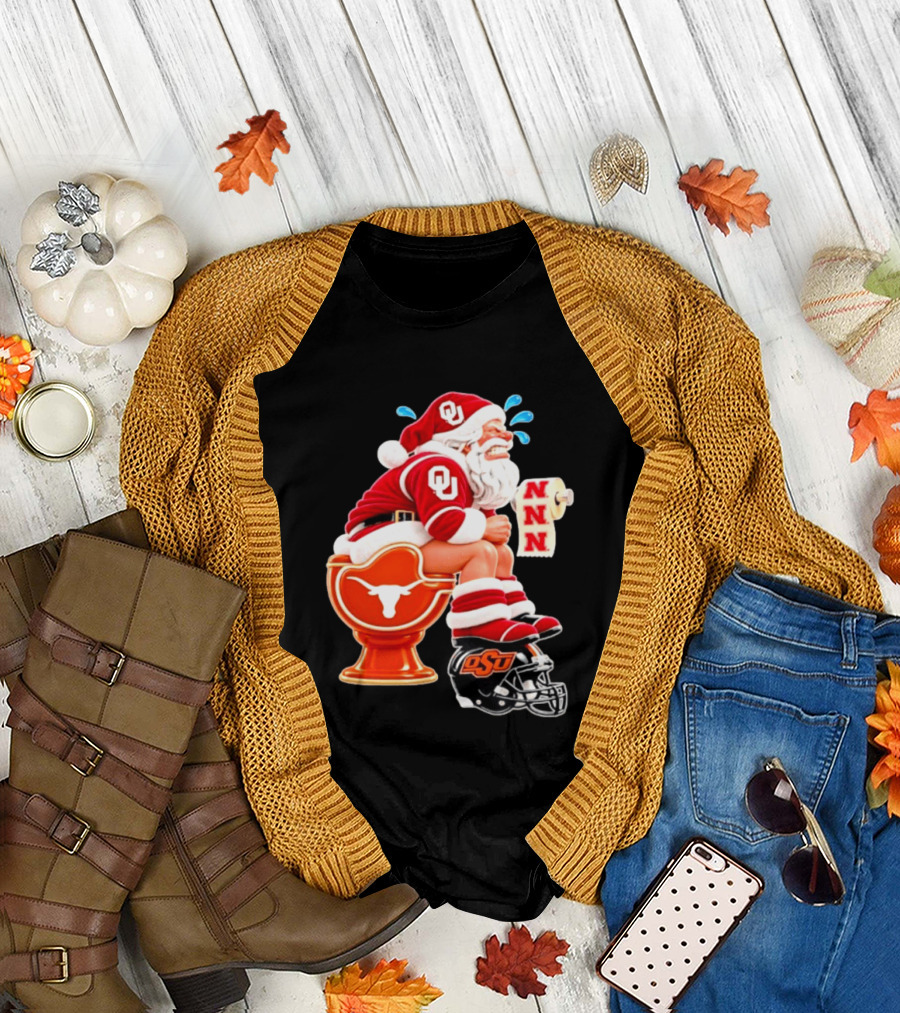 OU Oklahoma Sooners Santa Claus Toilet Texas Longhorns OSU Cowboys Football Meme T-Shirt