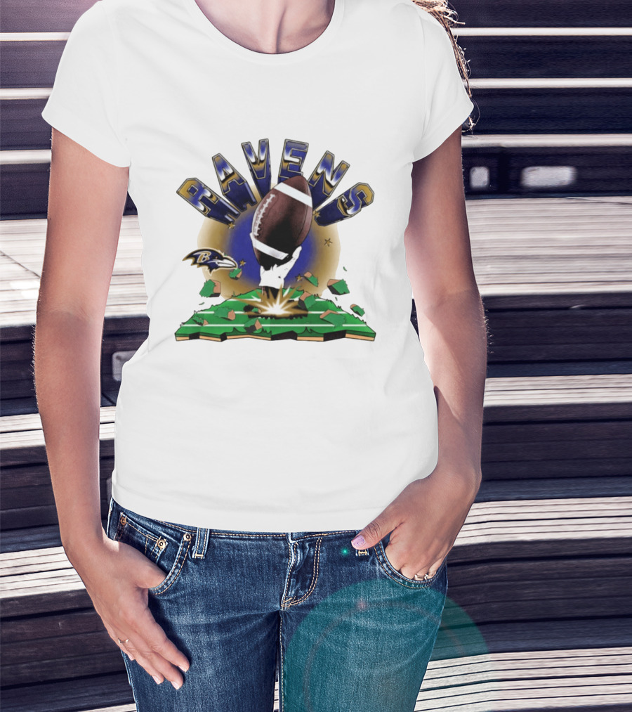 Ravens 2026 Explode Clubhouse Logo With Football And Hand Iconic Team T-Shirt