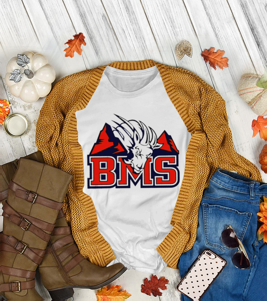 BMS Mountain Ram College Sports Iconic Red And Navy Blue T-Shirt