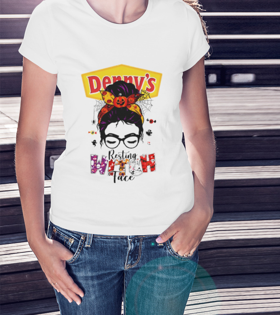 Denny's Resting Witch Face Halloween 2026 Pumpkin Headband And Web Glasses T-Shirt