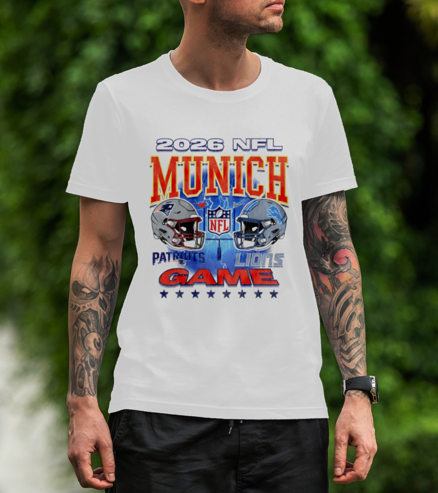 2026 NFL Munich Game New England Patriots Vs Detroit Lions Helmets T-Shirt