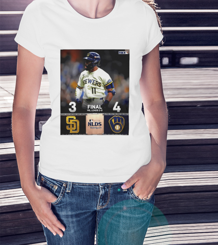 Milwaukee Brewers Vs San Diego Padres 4 3 Game 2 2026 NLDS Final Score MIL Leads 2 0 T-Shirt