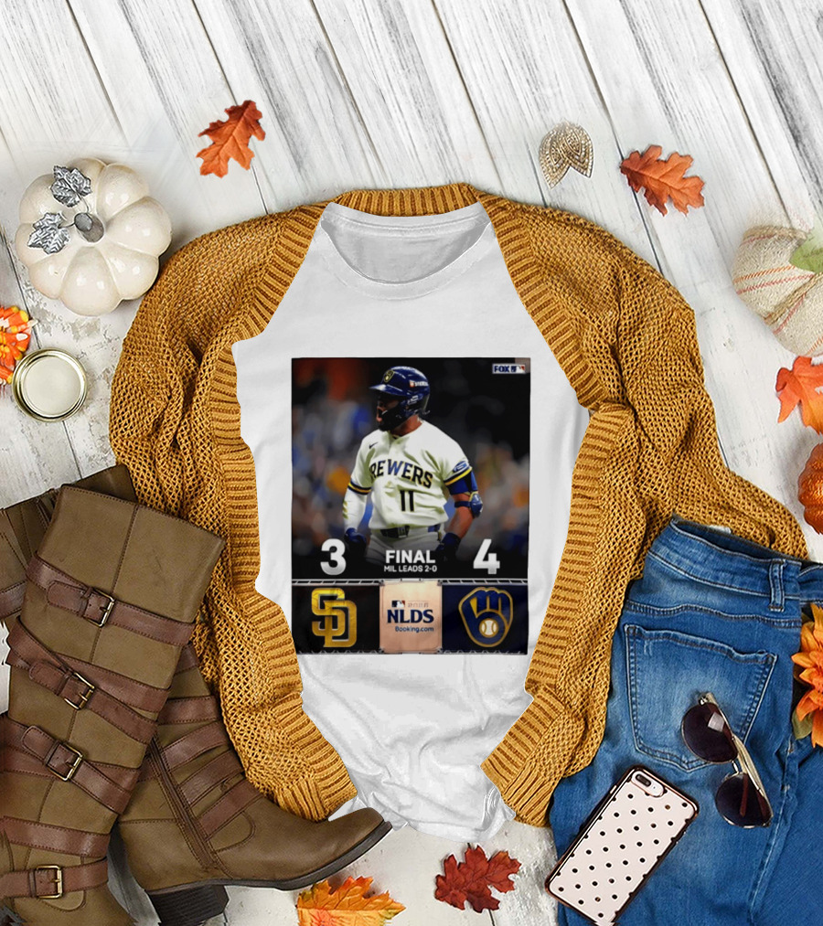 Milwaukee Brewers Vs San Diego Padres 4 3 Game 2 2026 NLDS Final Score MIL Leads 2 0 T-Shirt