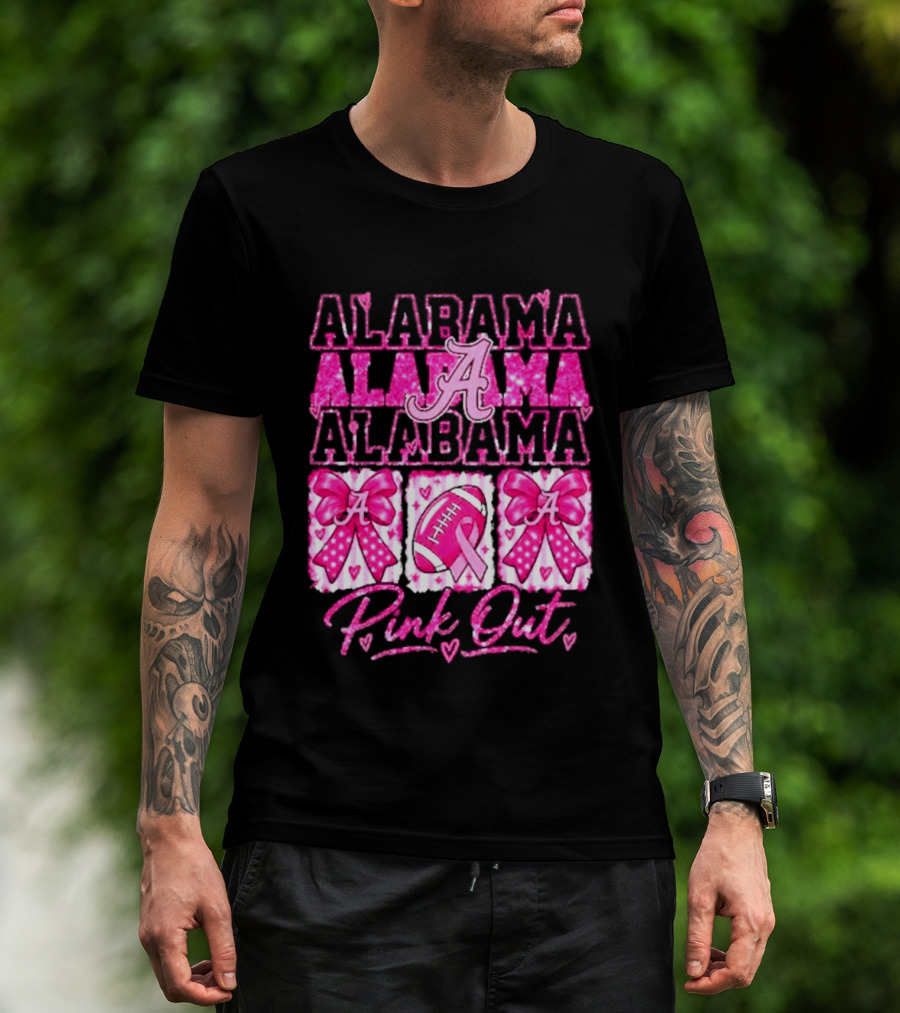 Alabama Crimson Tide A Pink Out Breast Cancer Awareness Football Bow Game Day T-Shirt