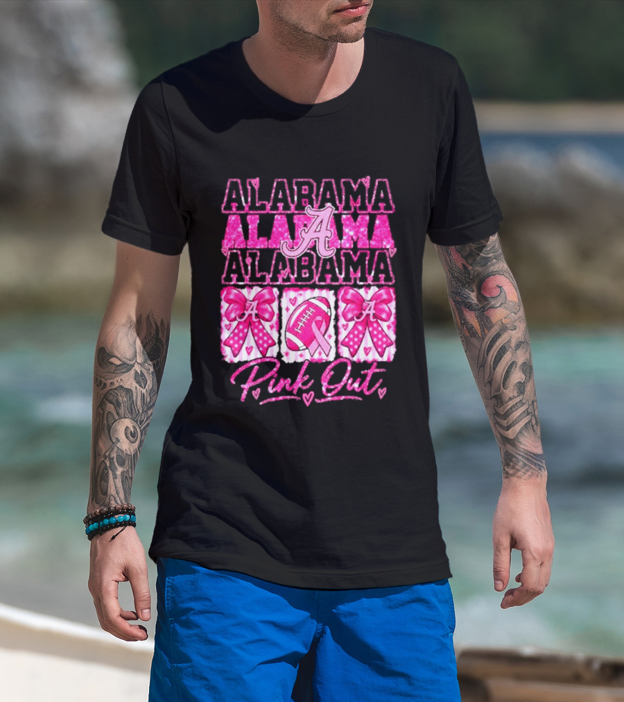 Alabama Crimson Tide A Pink Out Breast Cancer Awareness Football Bow Game Day T-Shirt