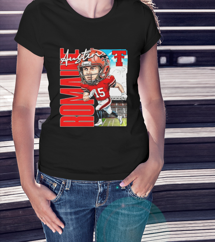 Austin Romaine Texas Tech Red Raiders Football NCAA Stadium Caricature T-Shirt