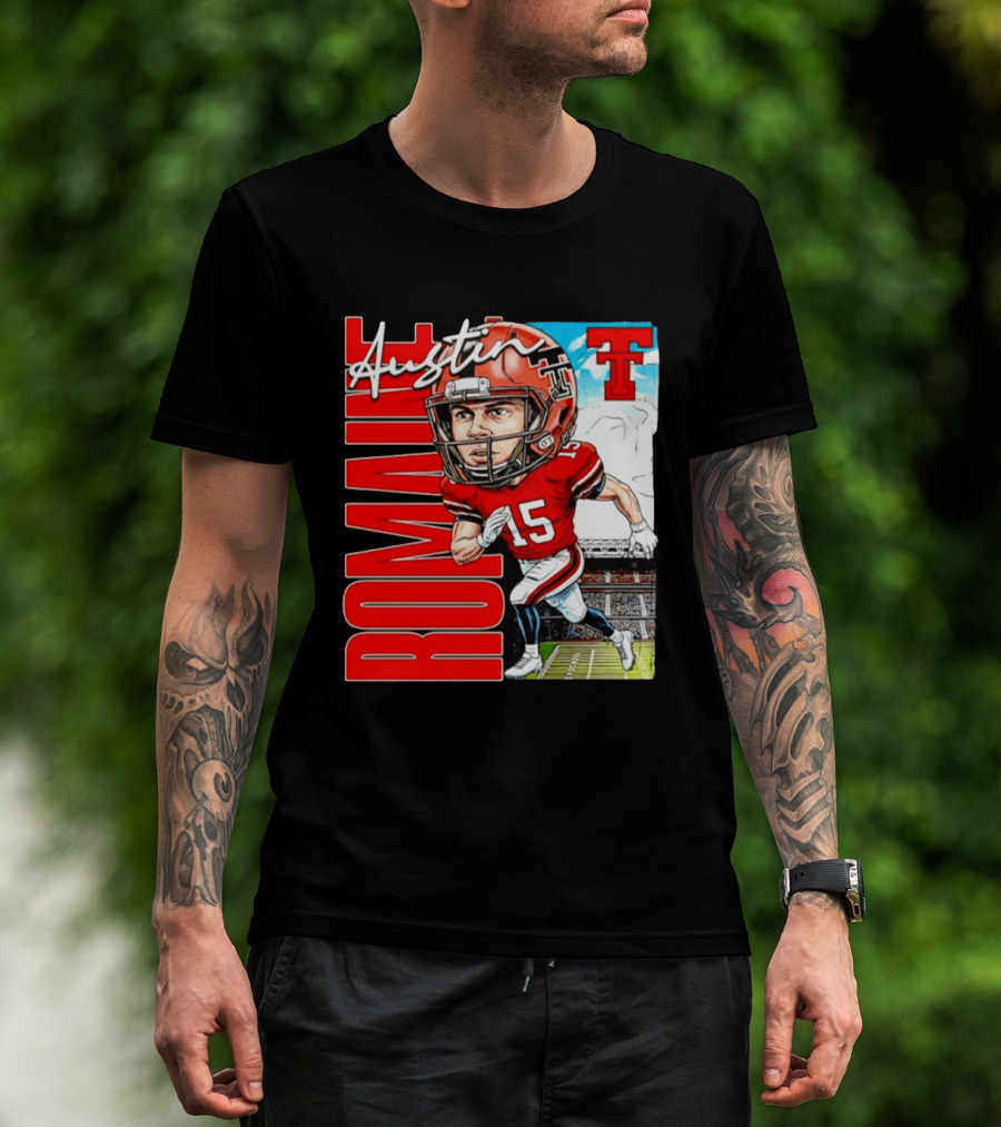 Austin Romaine Texas Tech Red Raiders Football NCAA Stadium Caricature T-Shirt