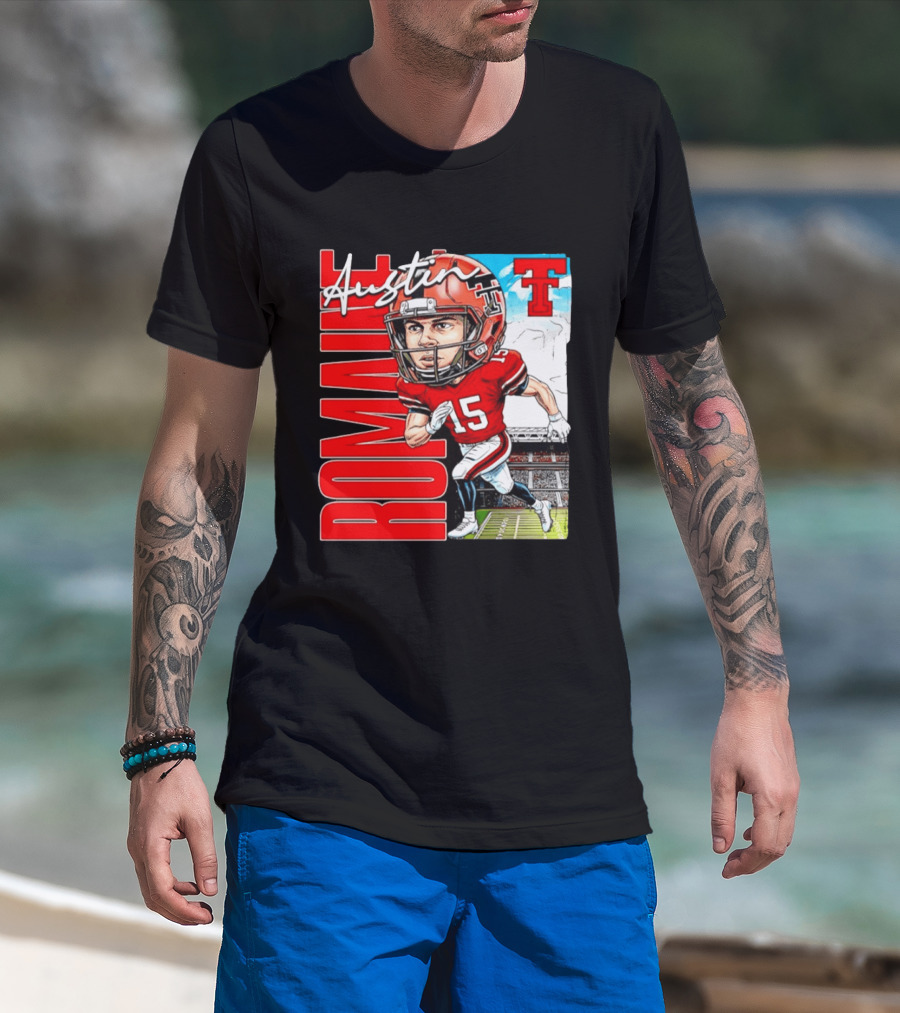 Austin Romaine Texas Tech Red Raiders Football NCAA Stadium Caricature T-Shirt