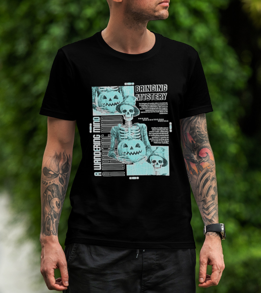 Bringing Mystery A Wandering Mind Halloween Skeleton Pumpkin T-Shirt
