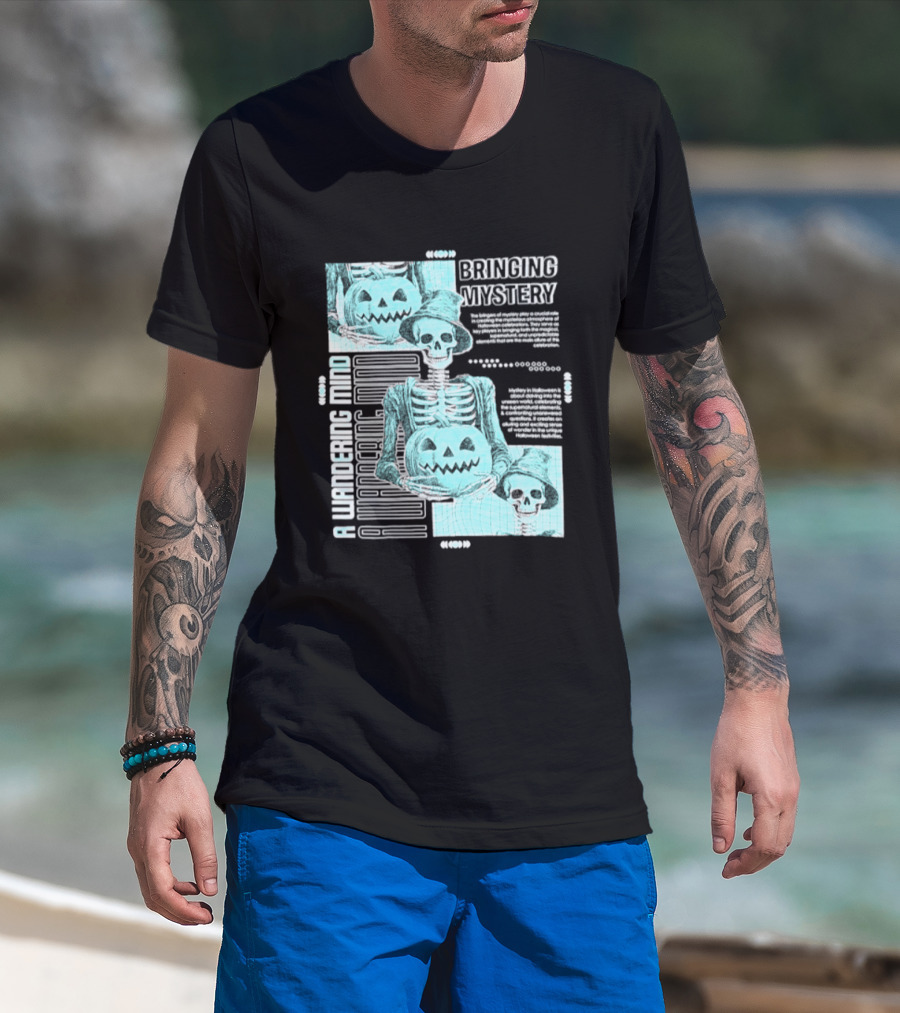 Bringing Mystery A Wandering Mind Halloween Skeleton Pumpkin T-Shirt