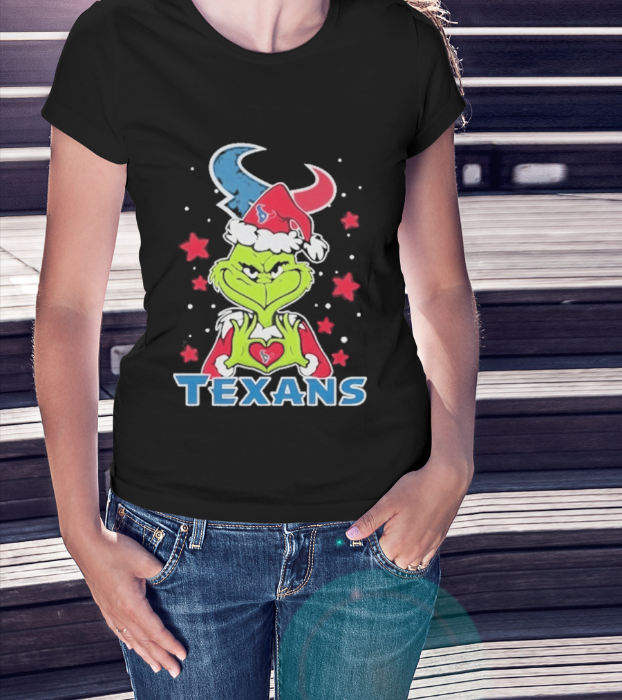 Houston Texans Grinch Love Hands Christmas Football 2026 T-Shirt