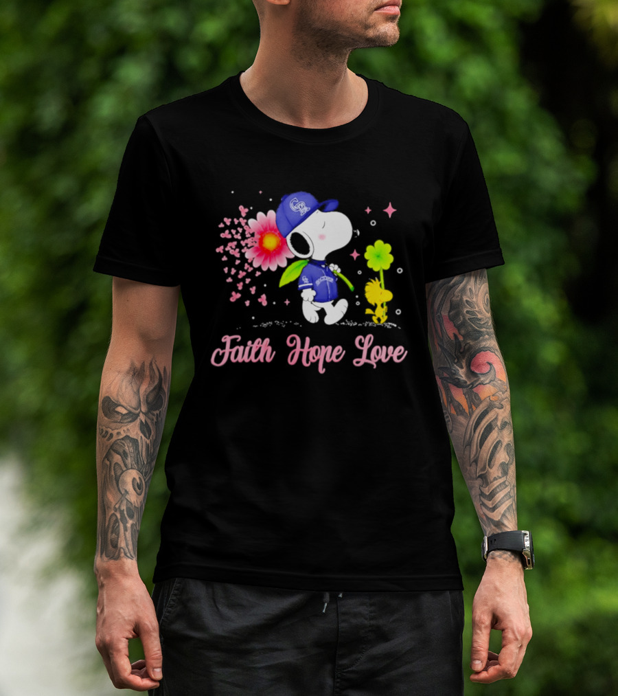 Colorado Rockies Snoopy Faith Hope Love Breast Cancer Awareness 2026 T-Shirt