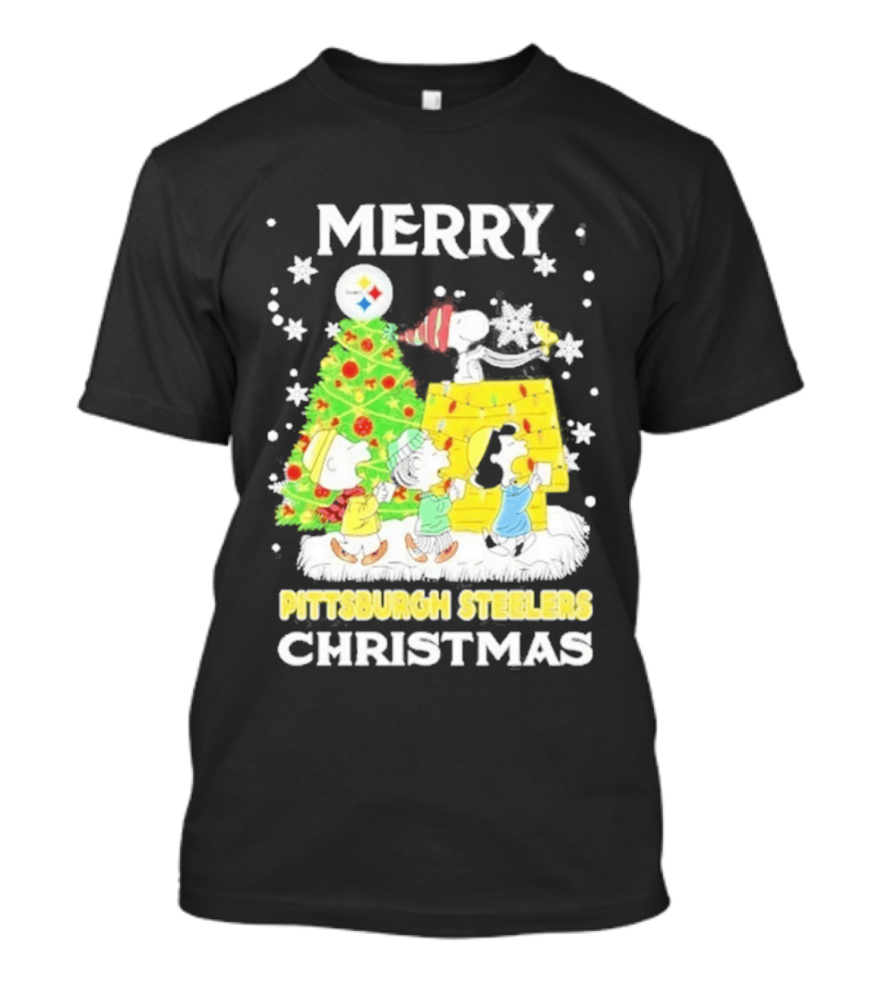 Merry Christmas 2026 Pittsburgh Steelers Peanuts Tree And Snoopy T-Shirt