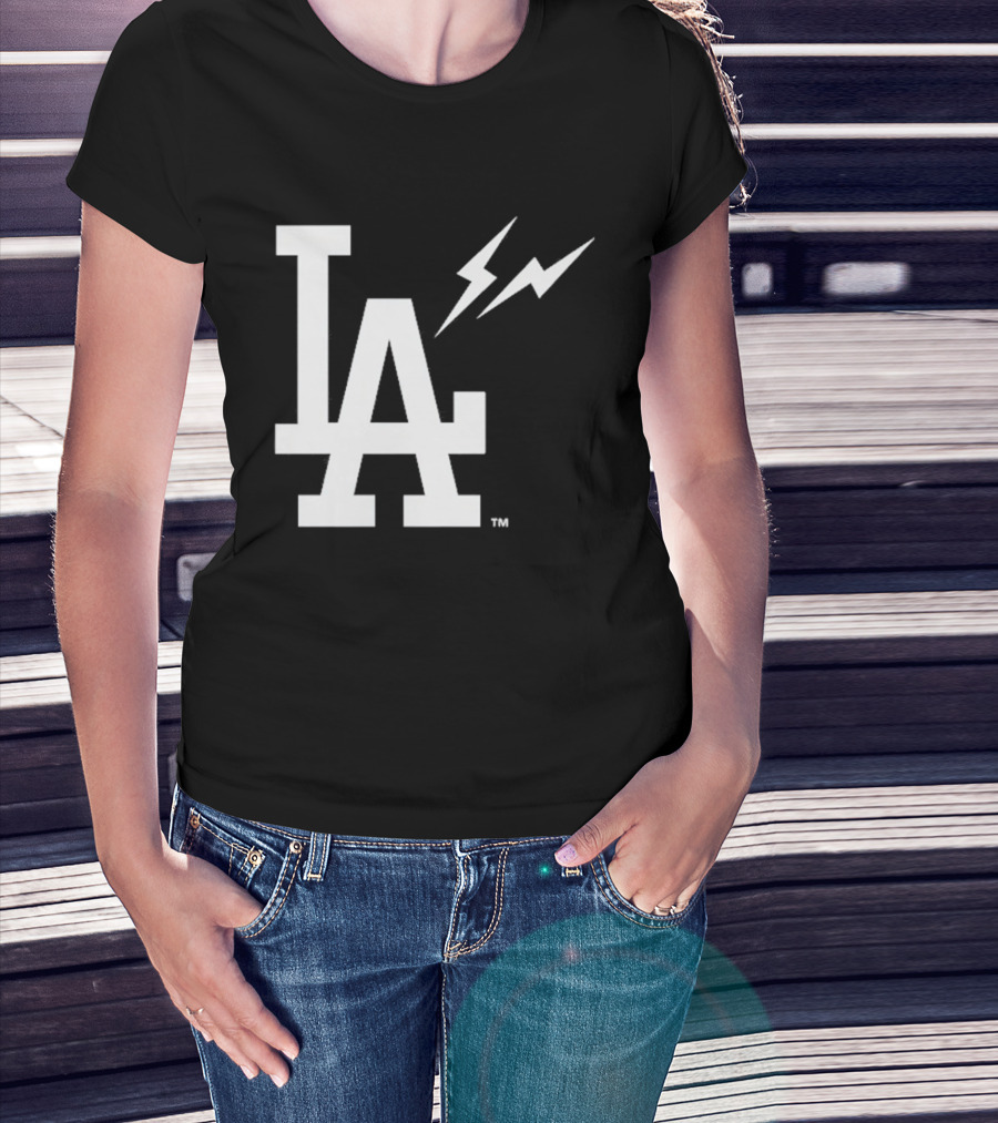 Los Angeles Dodgers Fragment LA Thunder Lightning Bolt T-Shirt