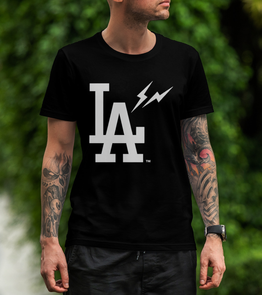 Los Angeles Dodgers Fragment LA Thunder Lightning Bolt T-Shirt
